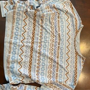 Hollister Light Blue and Brown Knit Top